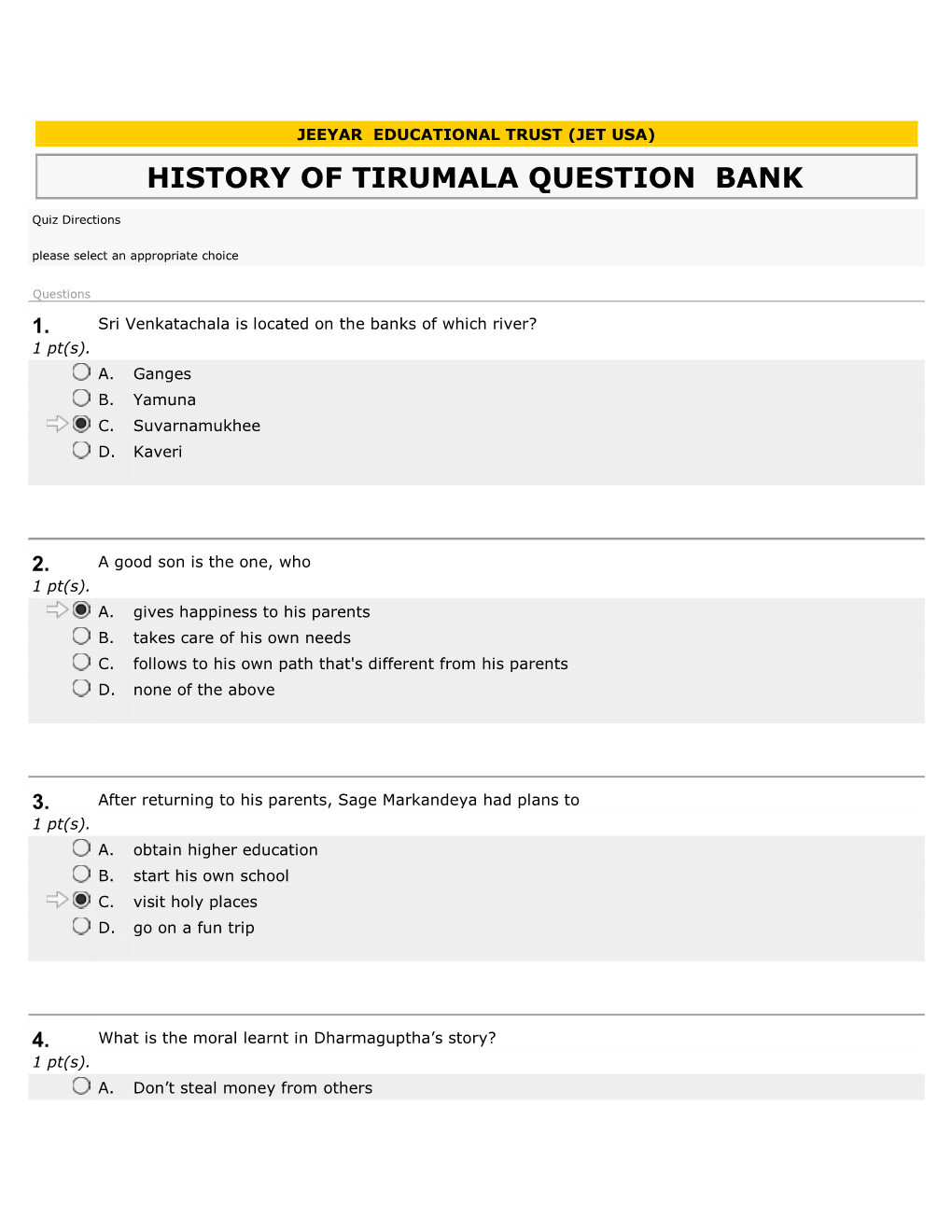 History of Tirumala Question Bank