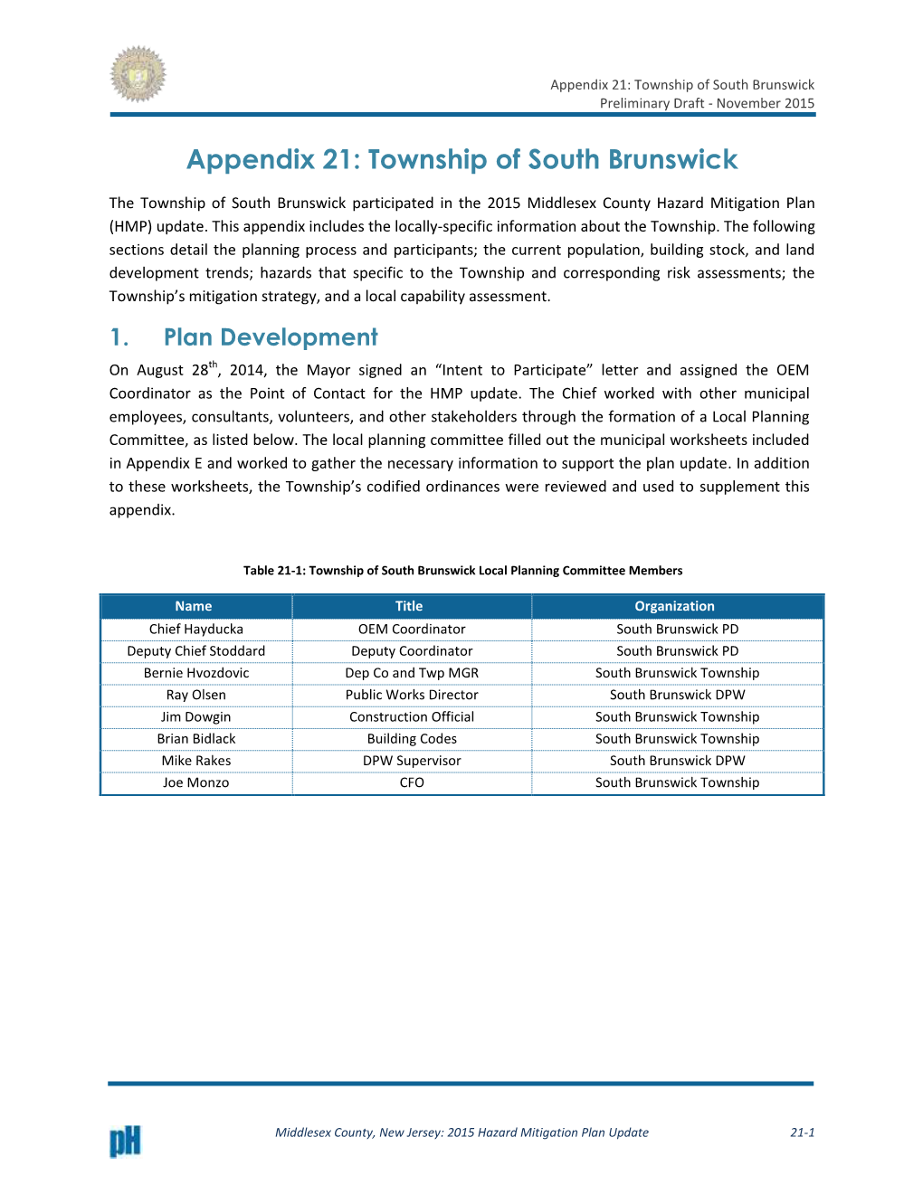 Appendix 21: Township of South Brunswick Preliminary Draft - November 2015