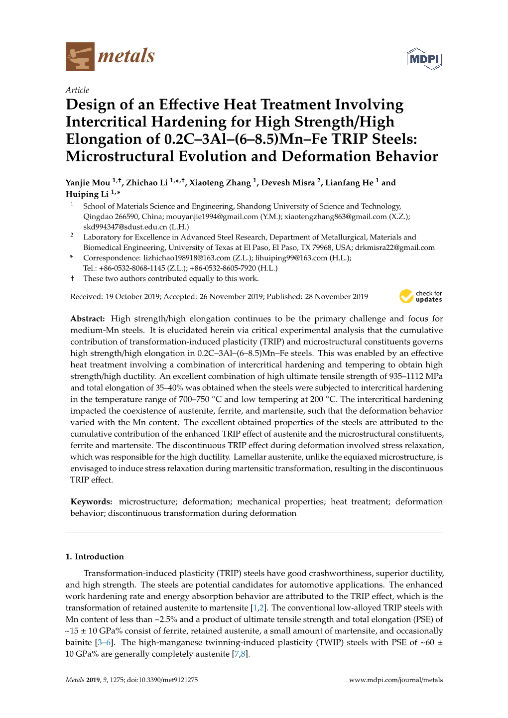 Design of an Effective Heat Treatment Involving Intercritical Hardening for High Strength/High Elongation of 0.2C–3Al