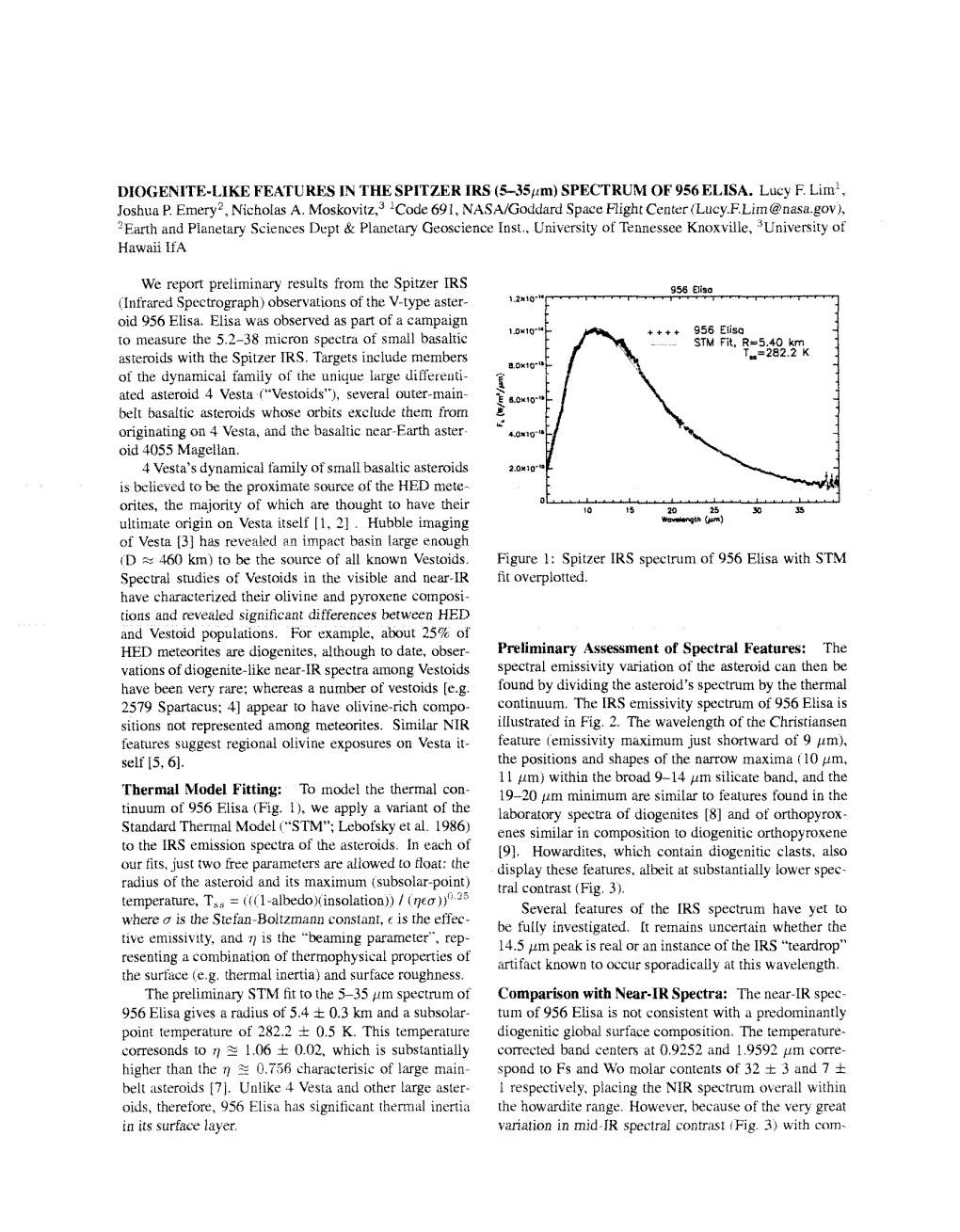 DIOGENITE-LIKE FEATURES in the SPITZER IRS (535Pm) SPECTRUM of 956 ELISA