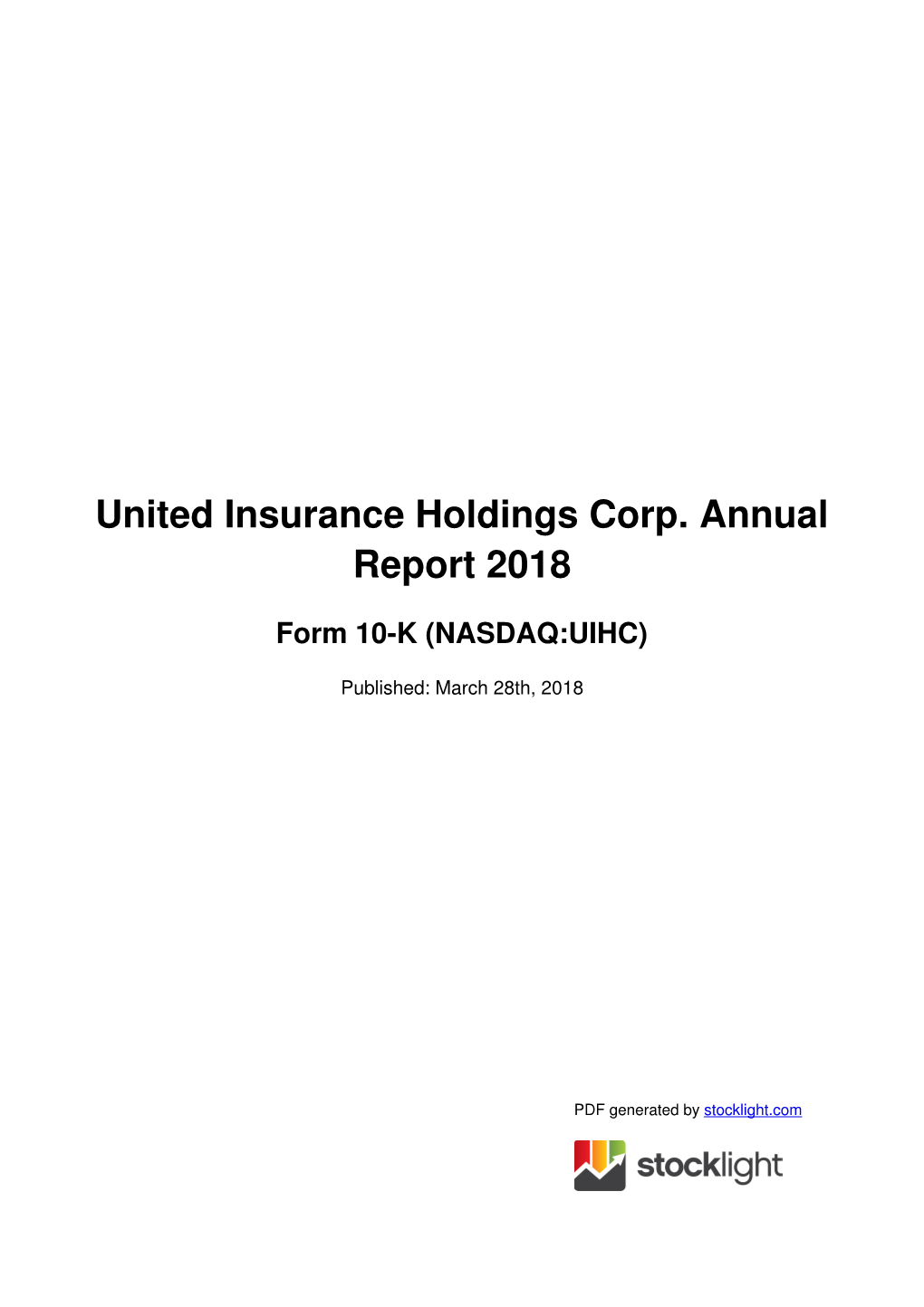 United Insurance Holdings Corp. Annual Report 2018