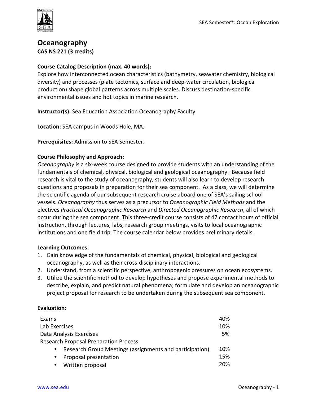 Oceanography CAS NS 221 (3 Credits)