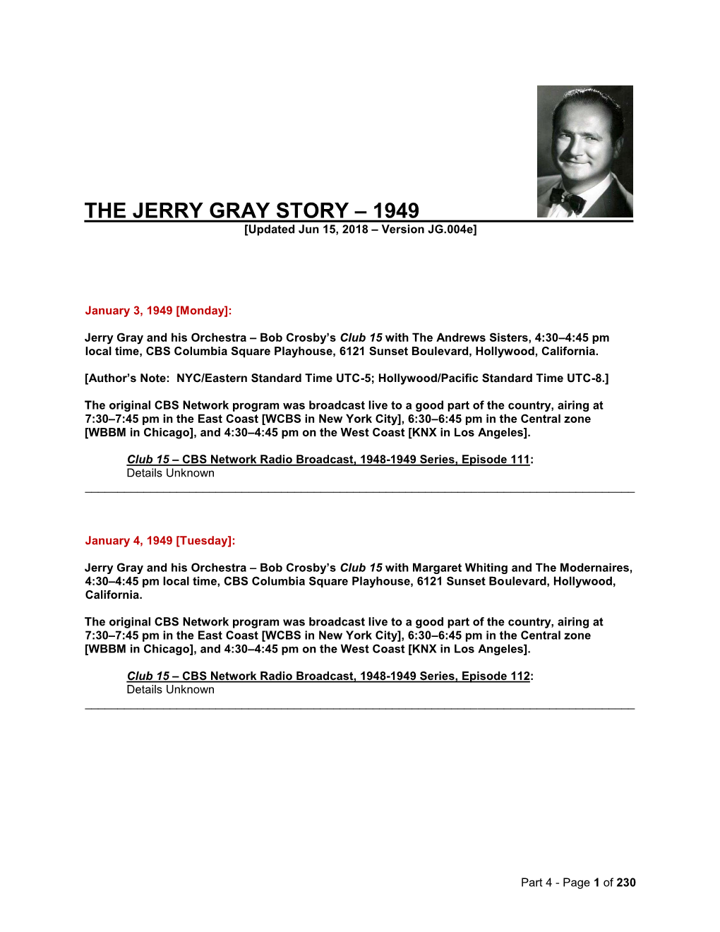 THE JERRY GRAY STORY – 1949 [Updated Jun 15, 2018 – Version JG.004E]