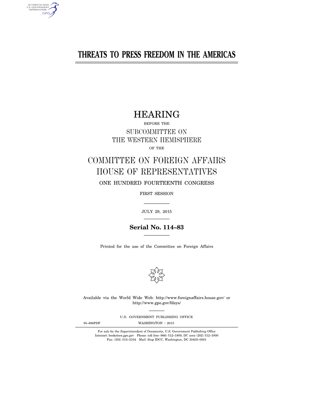 Threats to Press Freedom in the Americas Hearing