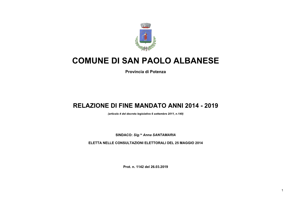 Relazione Di Fine Mandato Anni 2014 - 2019
