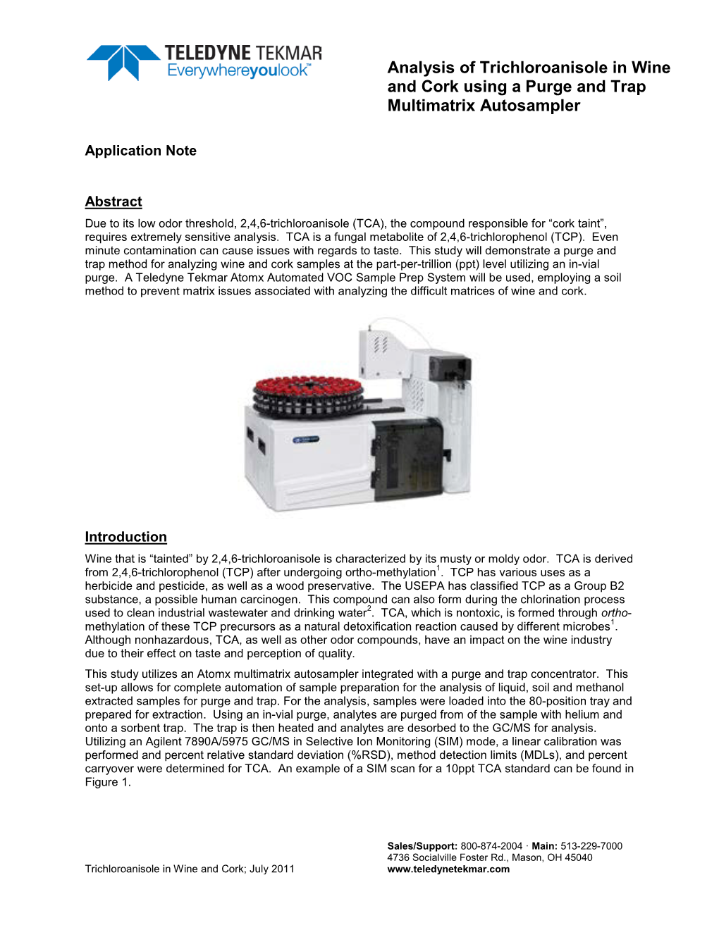 Analysis of Trichloroanisole in Wine and Cork Using a Purge and Trap Multimatrix Autosampler