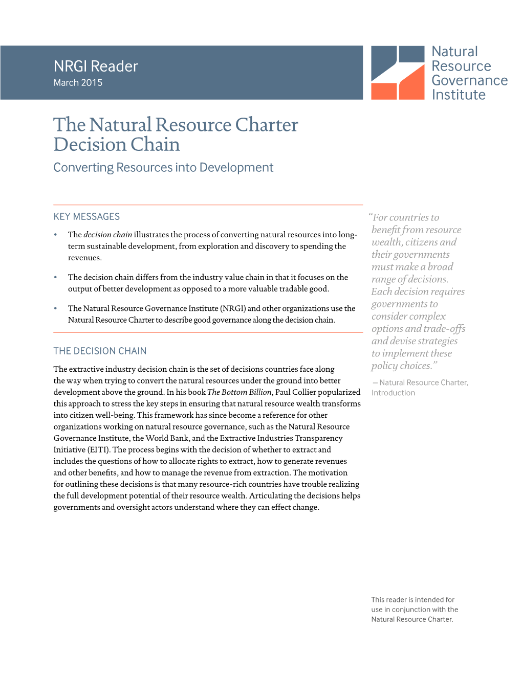 The Natural Resource Charter Decision Chain Converting Resources Into Development