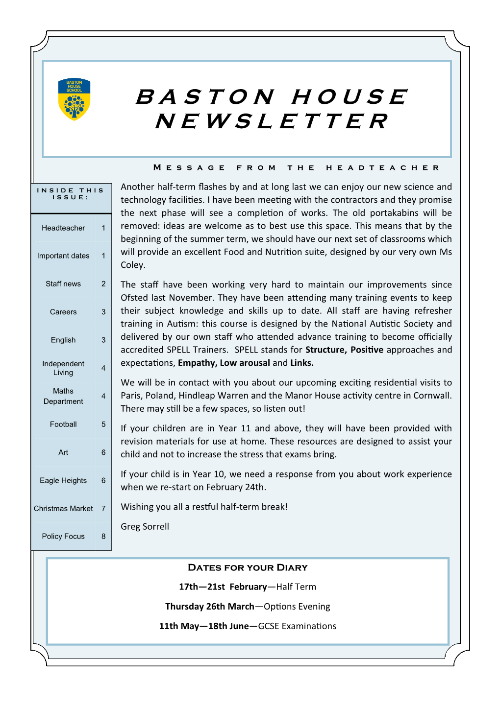 Baston House Newsletter