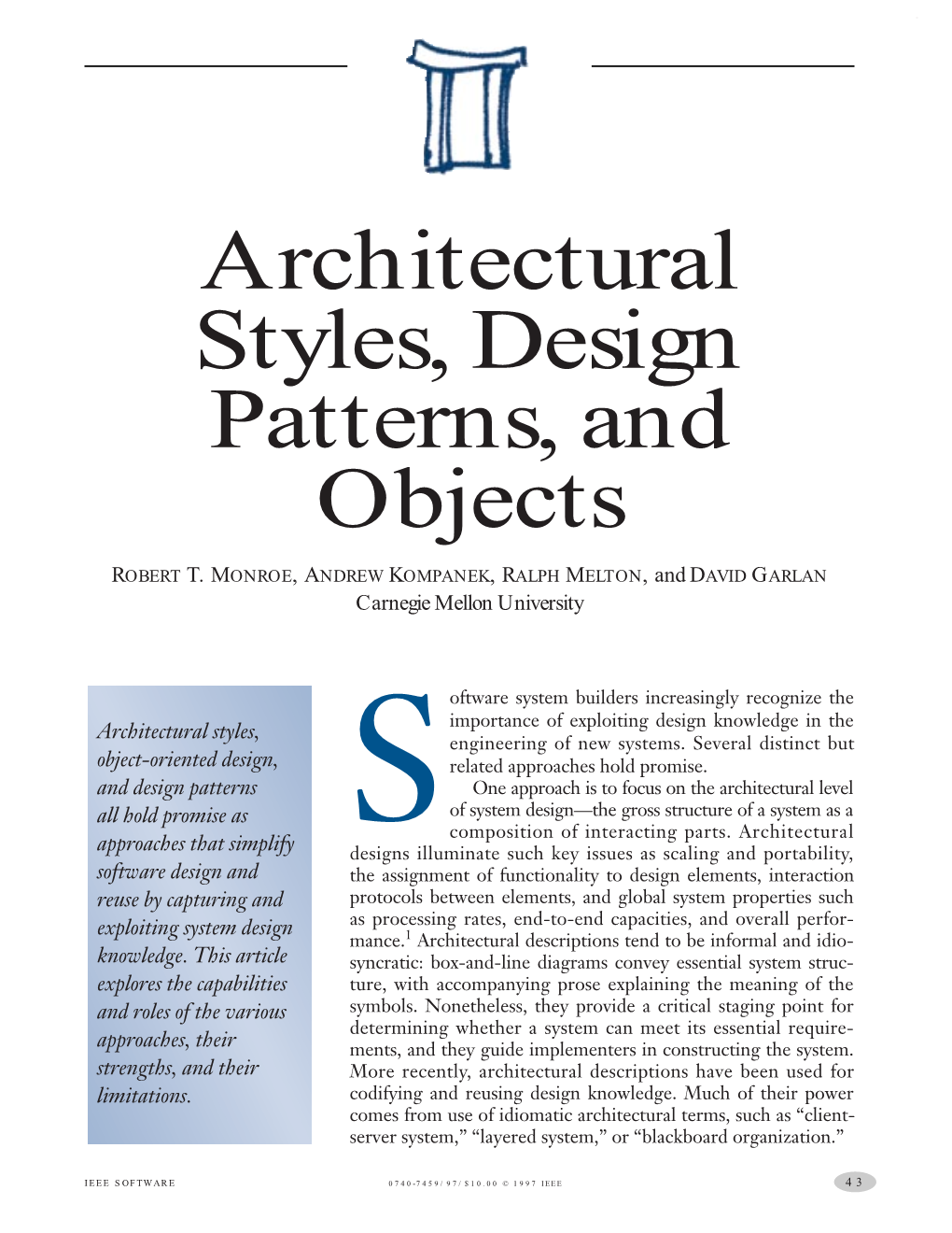 Architectural Styles, Design Patterns, and Objects