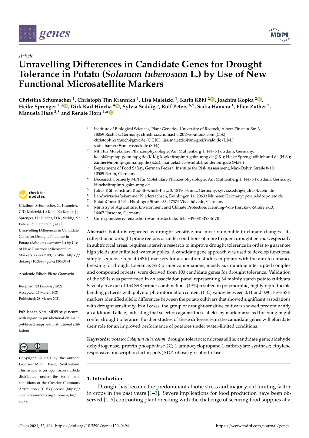 Unravelling Differences in Candidate Genes for Drought Tolerance in Potato (Solanum Tuberosum L.) by Use of New Functional Microsatellite Markers