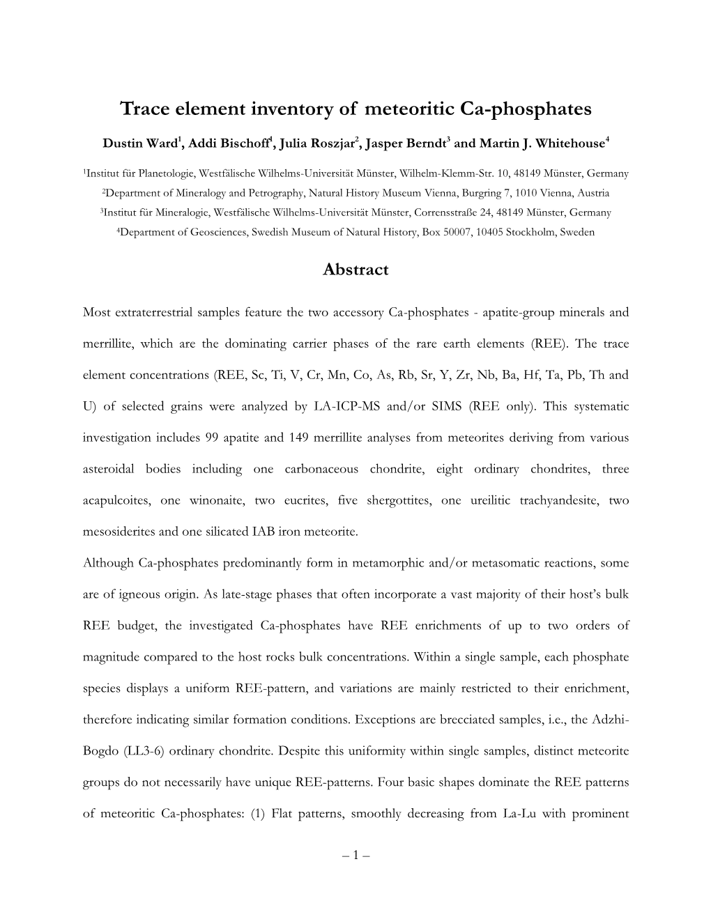 Trace Element Inventory of Meteoritic Ca-Phosphates