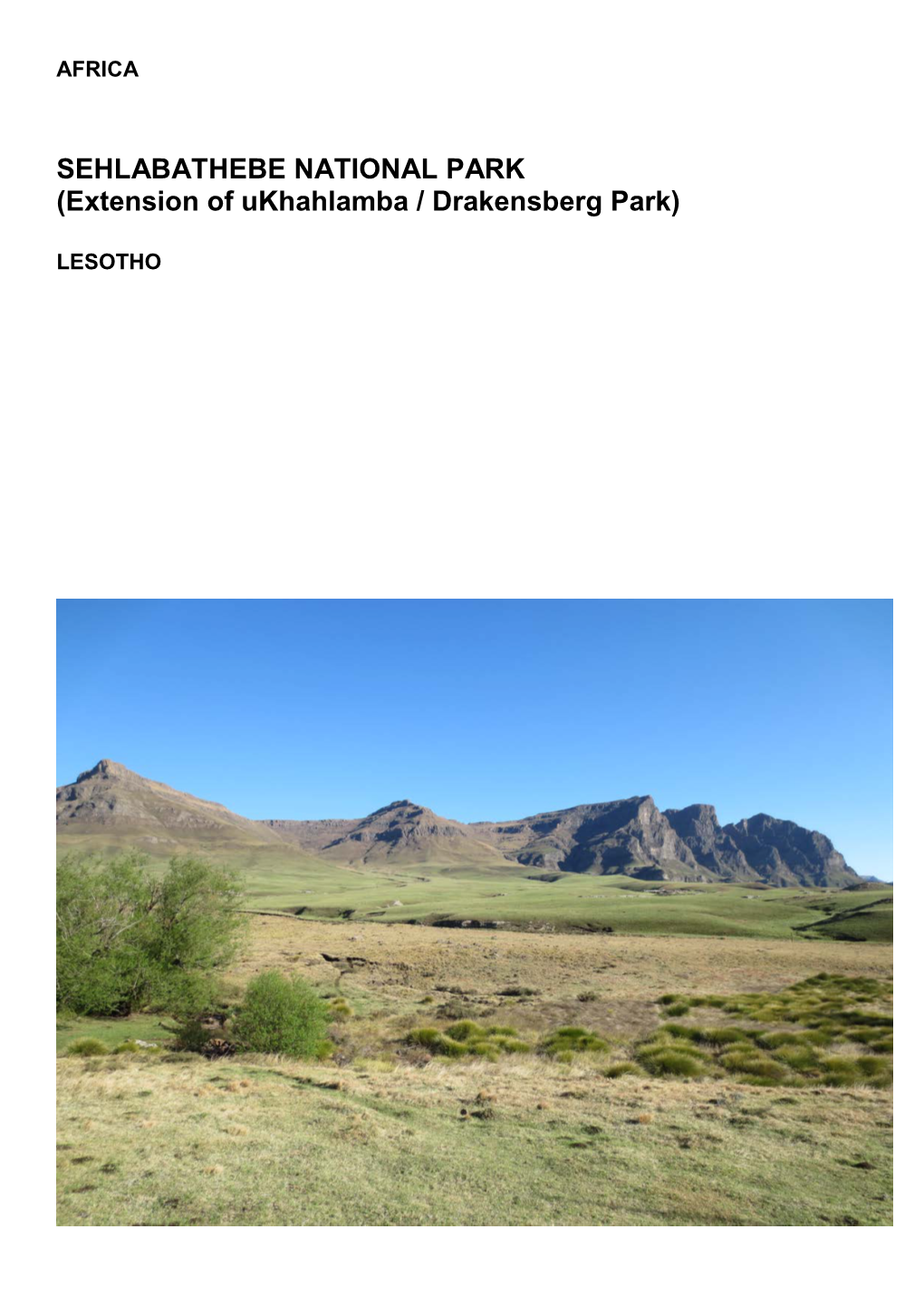 SEHLABATHEBE NATIONAL PARK (Extension of Ukhahlamba / Drakensberg Park)