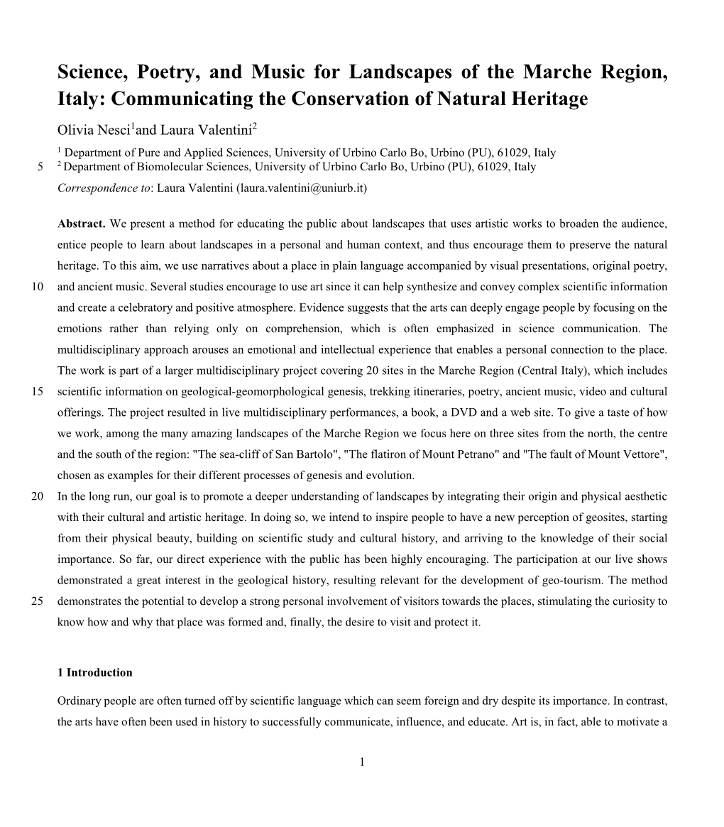 Science, Poetry, and Music for Landscapes of the Marche