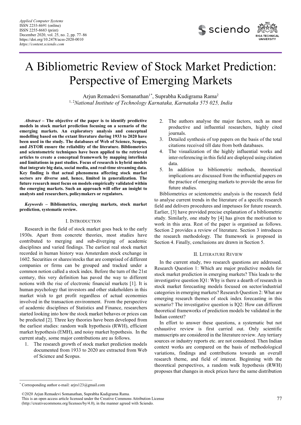 A Bibliometric Review of Stock Market Prediction: Perspective of Emerging Markets