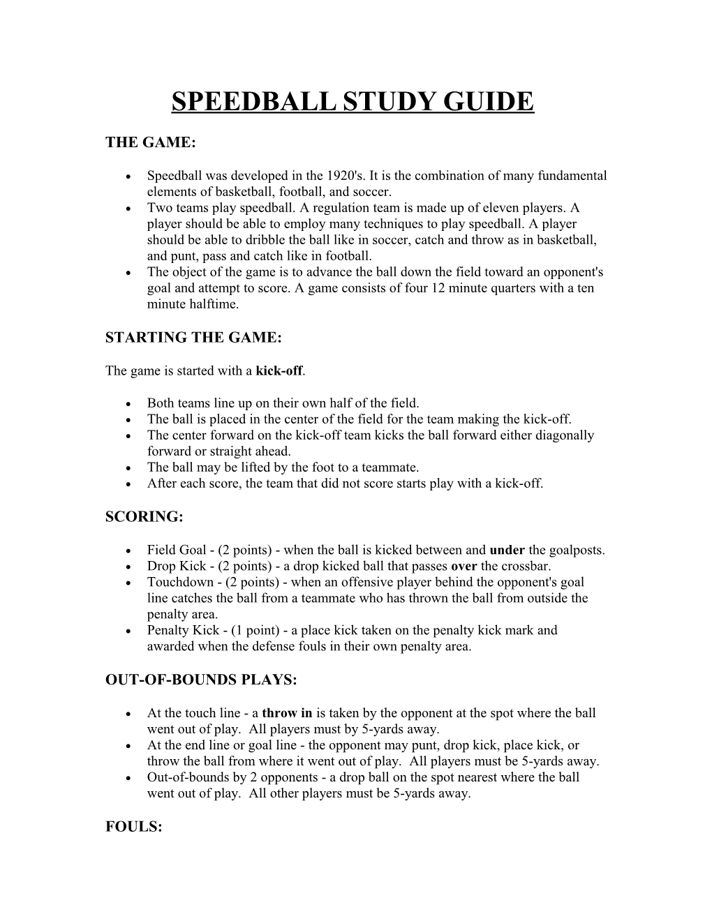 Basketball Study Guide