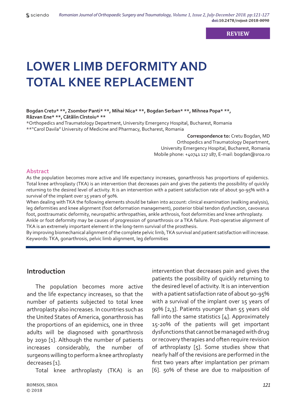 Lower Limb Deformity and Total Knee Replacement