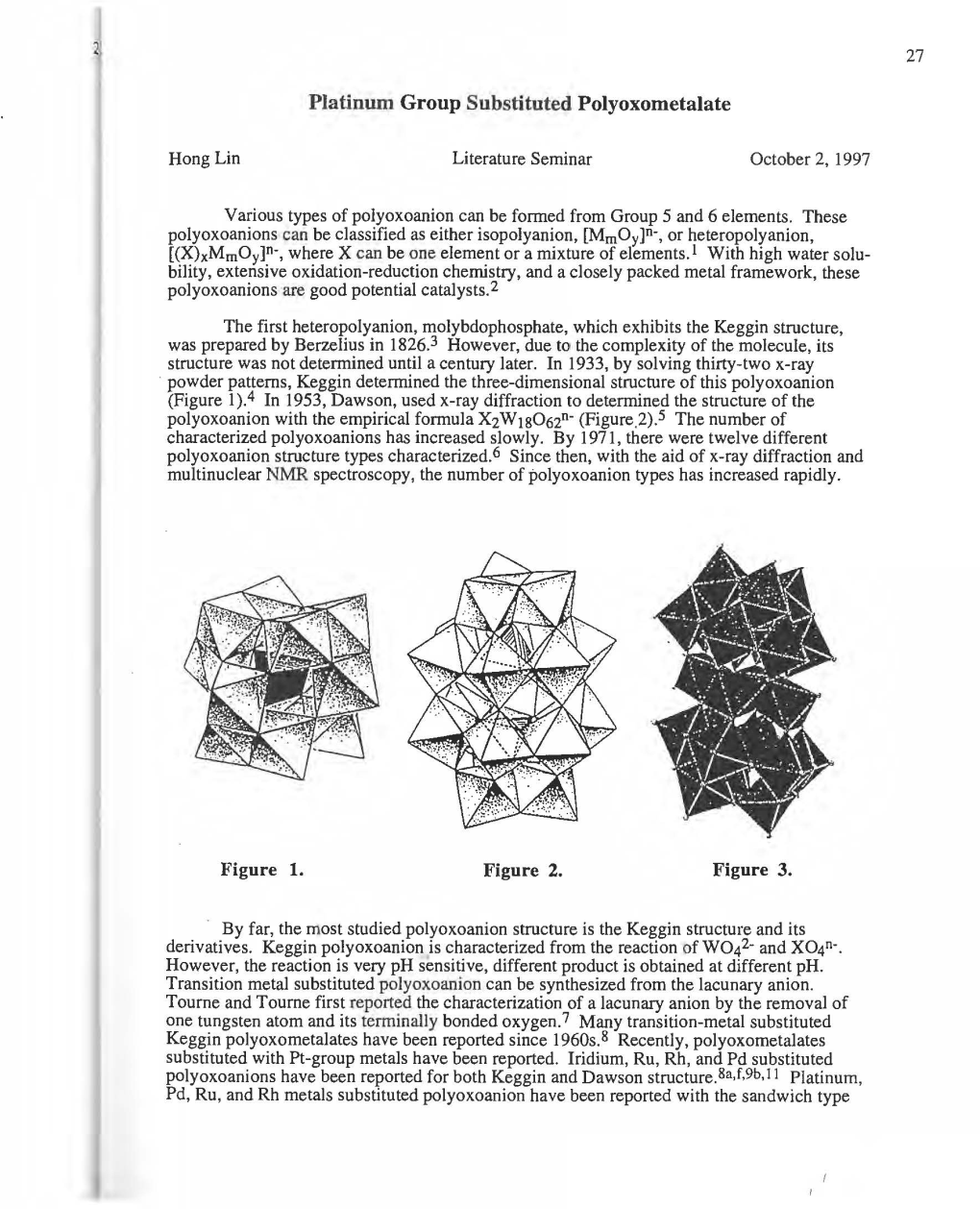 Platinum Group Substituted Polyoxometalate