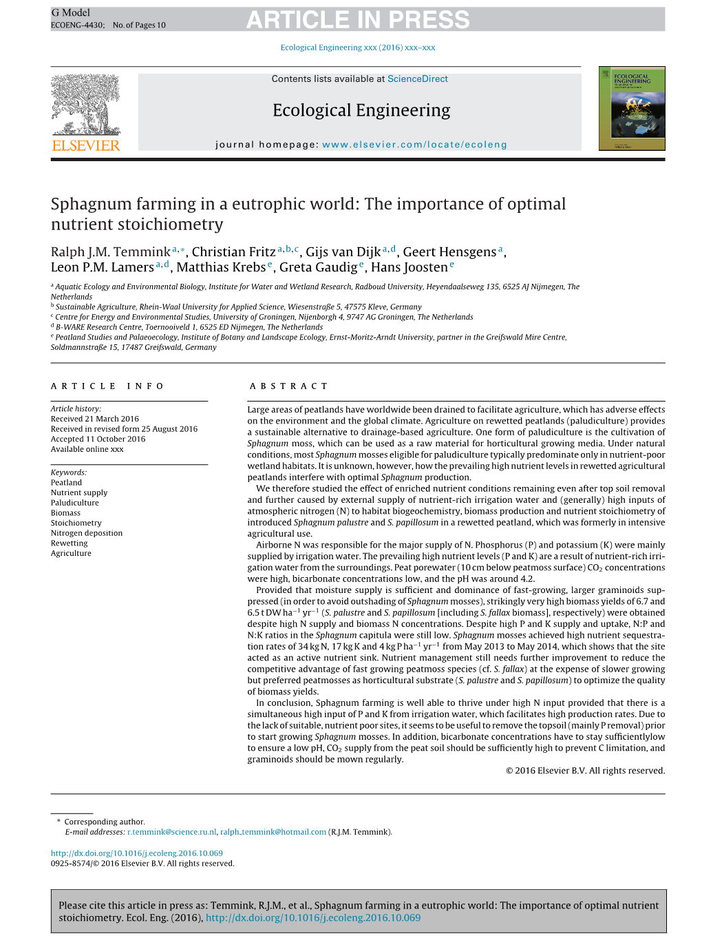 Sphagnum Farming in a Eutrophic World: the Importance of Optimal