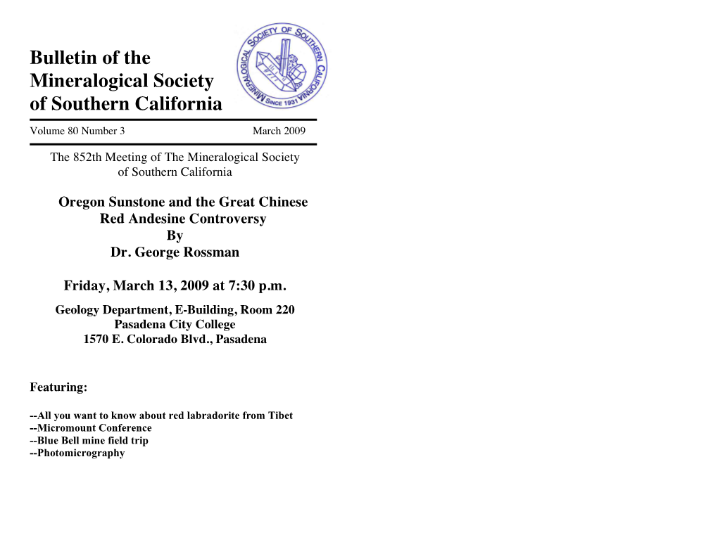 Bulletin of the Mineralogical Society of Southern California