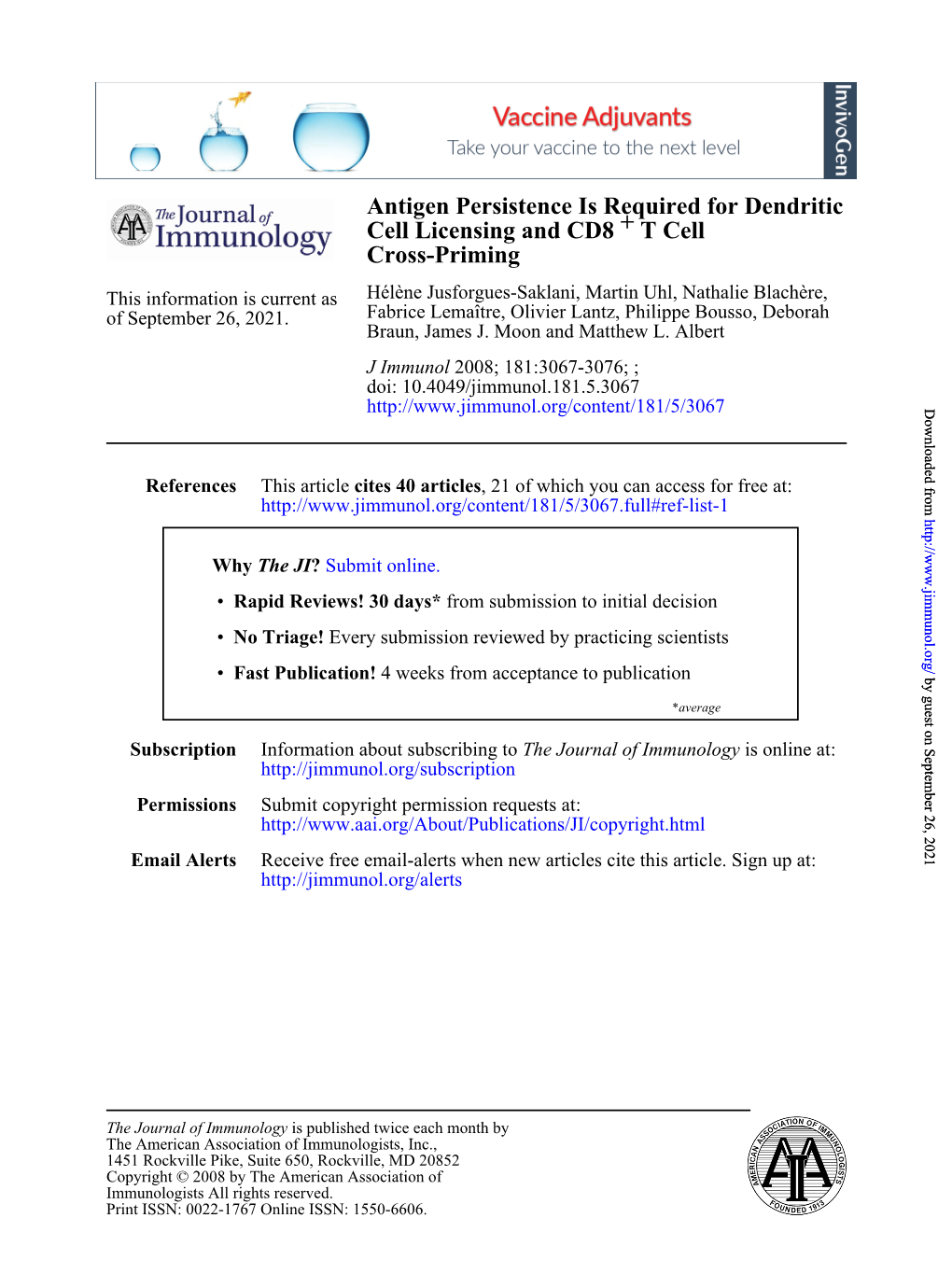 Cross-Priming T Cell + Cell Licensing and CD8 Antigen Persistence Is