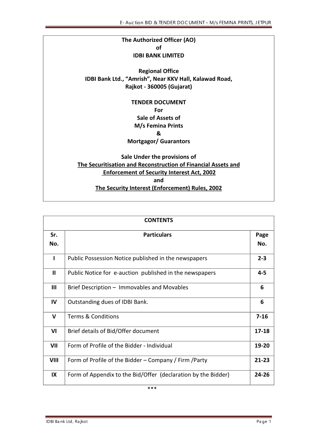 (AO) of IDBI BANK LIMITED Regional Office IDBI Bank Ltd., “Amrish”