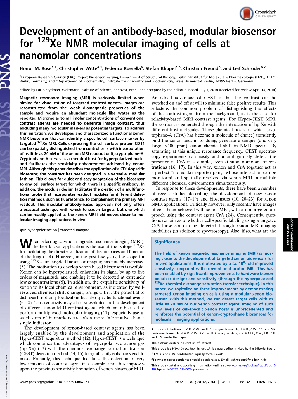 Development of an Antibody-Based, Modular Biosensor for Xe NMR