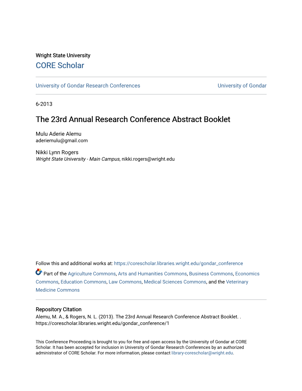 The 23Rd Annual Research Conference Abstract Booklet