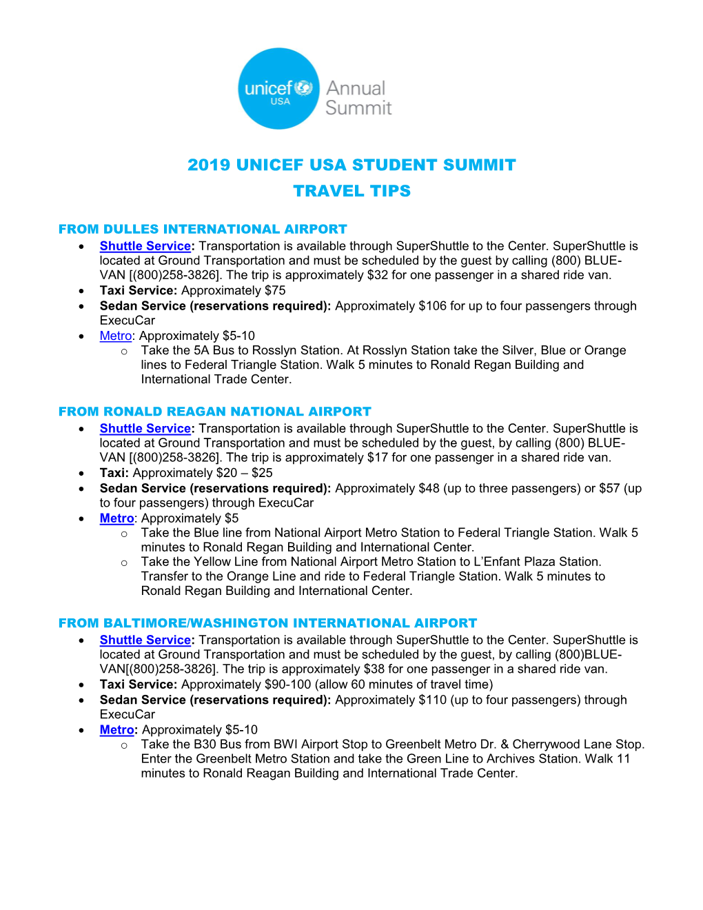 2019 Unicef Usa Student Summit Travel Tips