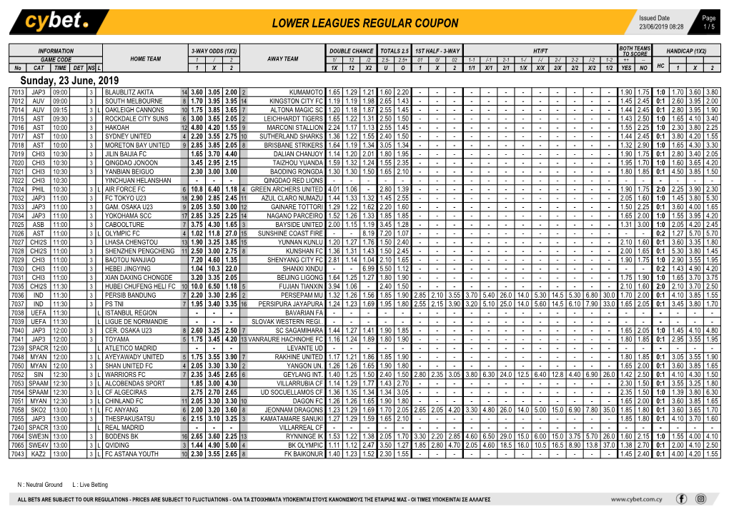 Lower Leagues Regular Coupon 23/06/2019 08:28 1 / 5