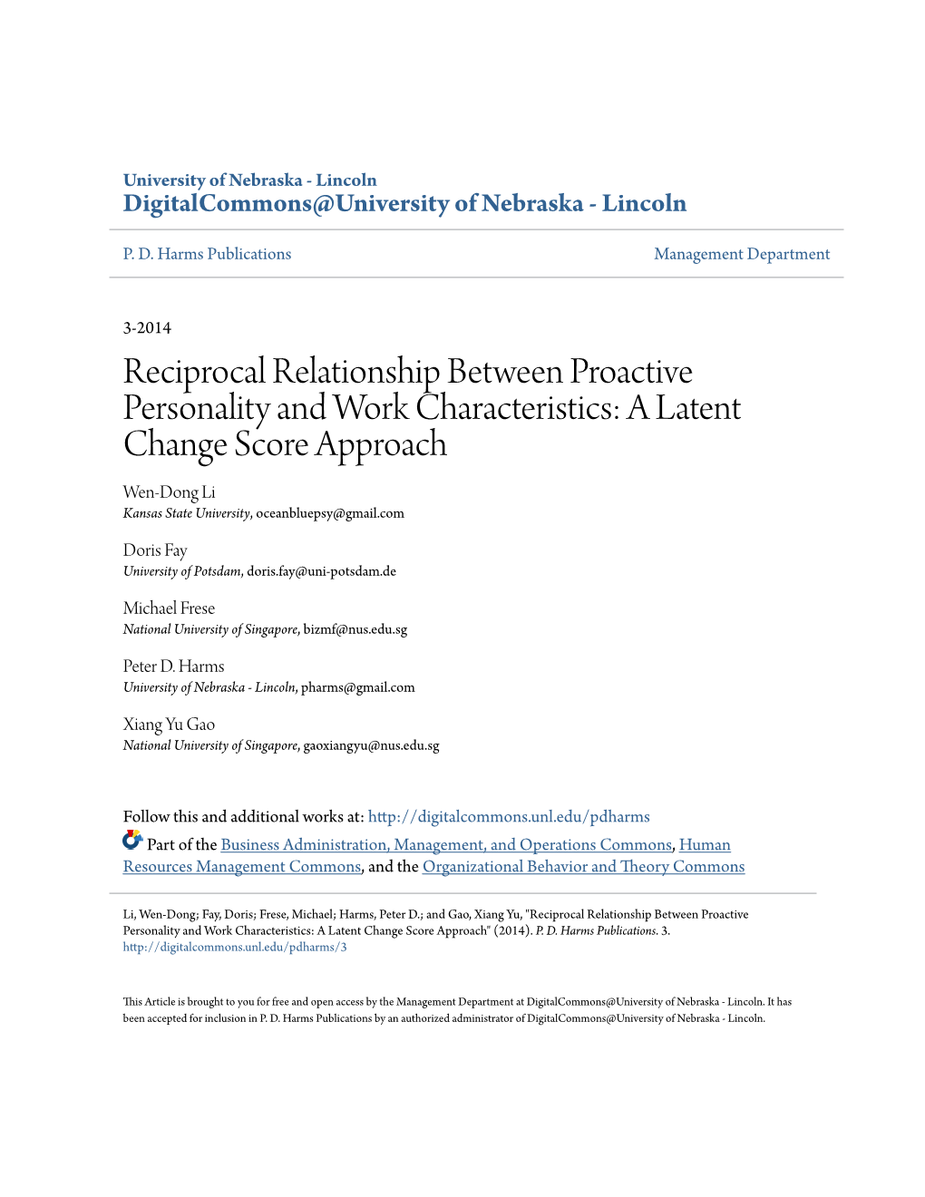 Reciprocal Relationship Between Proactive Personality and Work