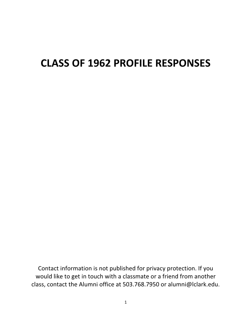 Class of 1962 Profile Responses