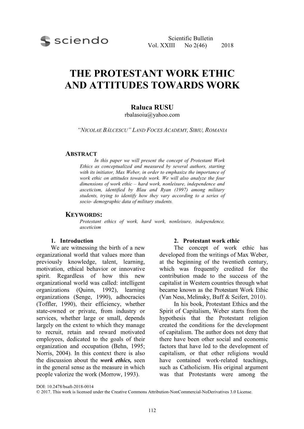 The Protestant Work Ethic and Attitudes Towards Work
