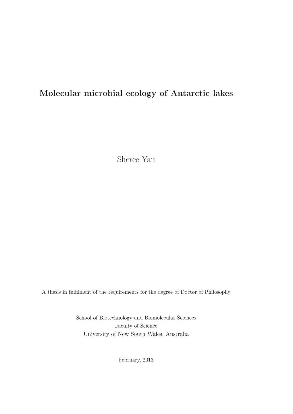 Molecular Microbial Ecology of Antarctic Lakes Sheree