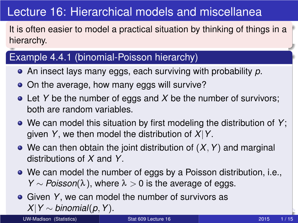 Stat 609: Mathematical Statistics Lecture 16