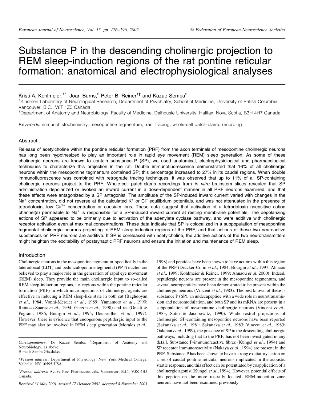 Substance P in the Descending Cholinergic Projection to REM Sleep