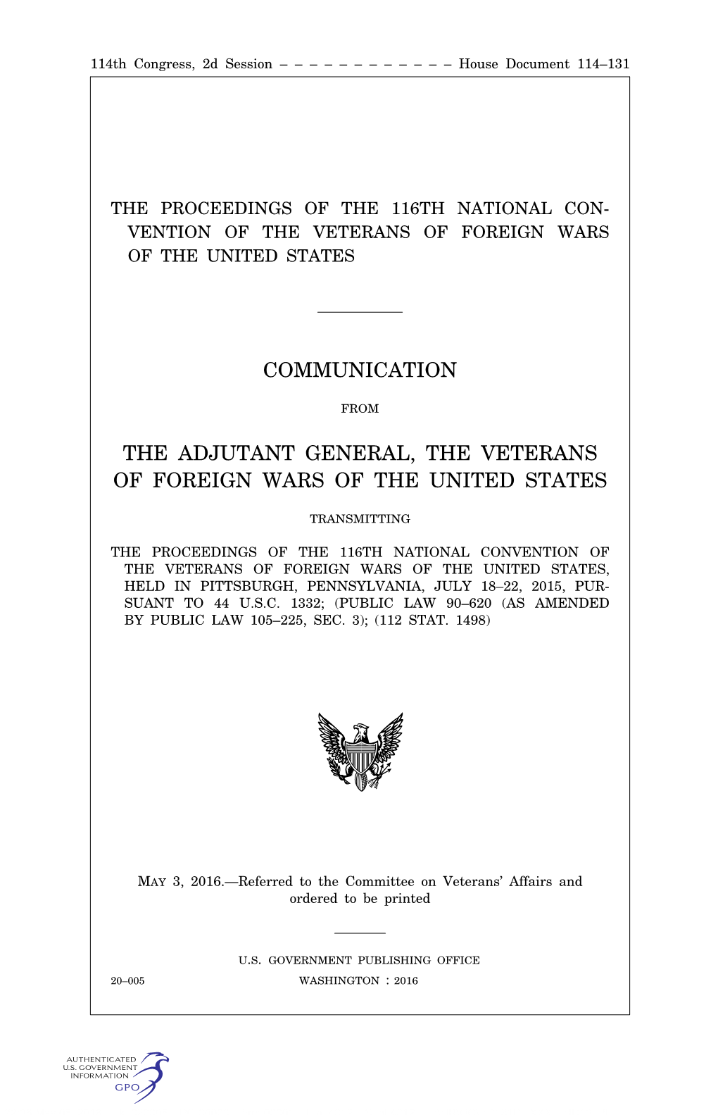 Vention of the Veterans of Foreign Wars of the United States