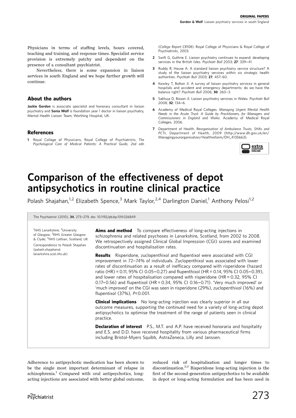 Comparison of the Effectiveness of Depot Antipsychotics in Routine