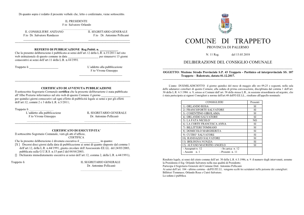 COMUNE DI TRAPPETO PROVINCIA DI PALERMO REFERTO DI PUBBLICAZIONE Reg.Pubbl