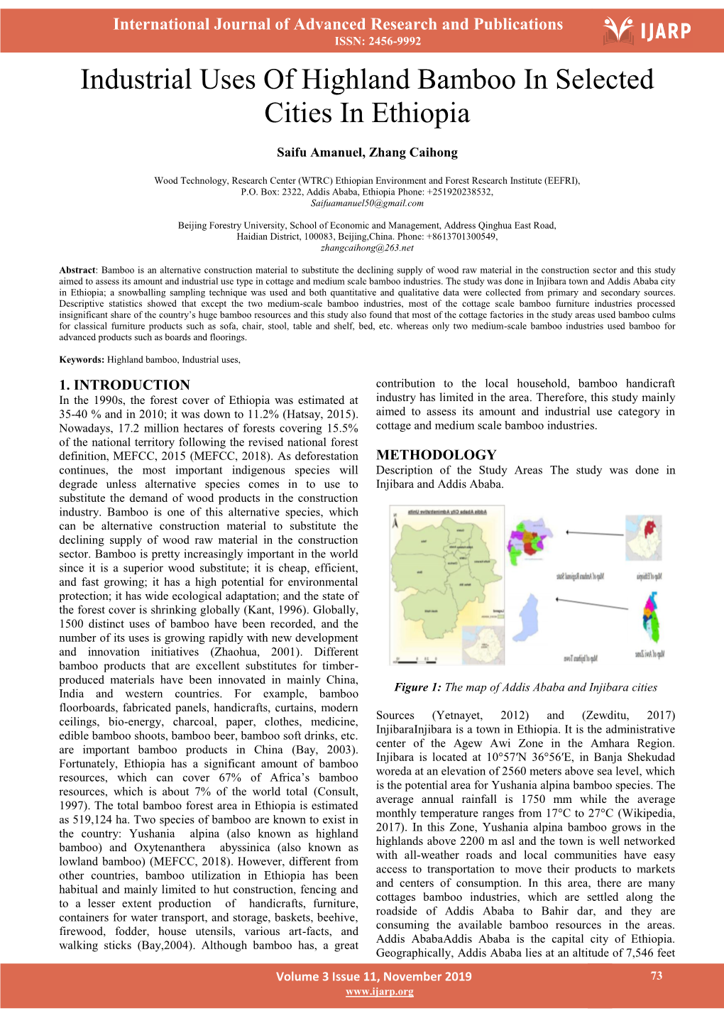 Industrial Uses of Highland Bamboo in Selected Cities in Ethiopia