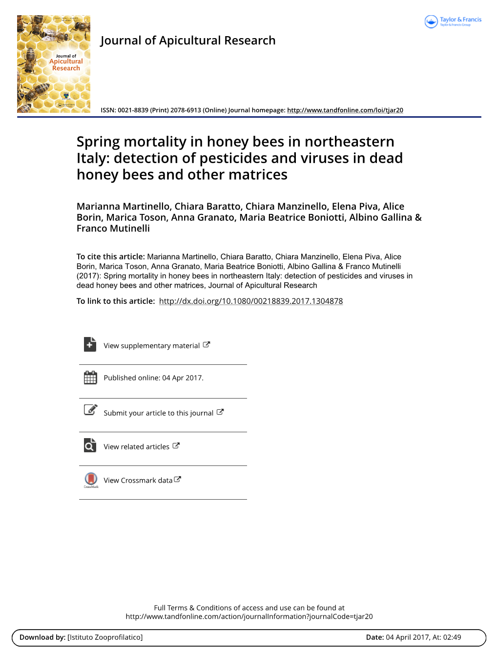 Detection of Pesticides and Viruses in Dead Honey Bees and Other Matrices
