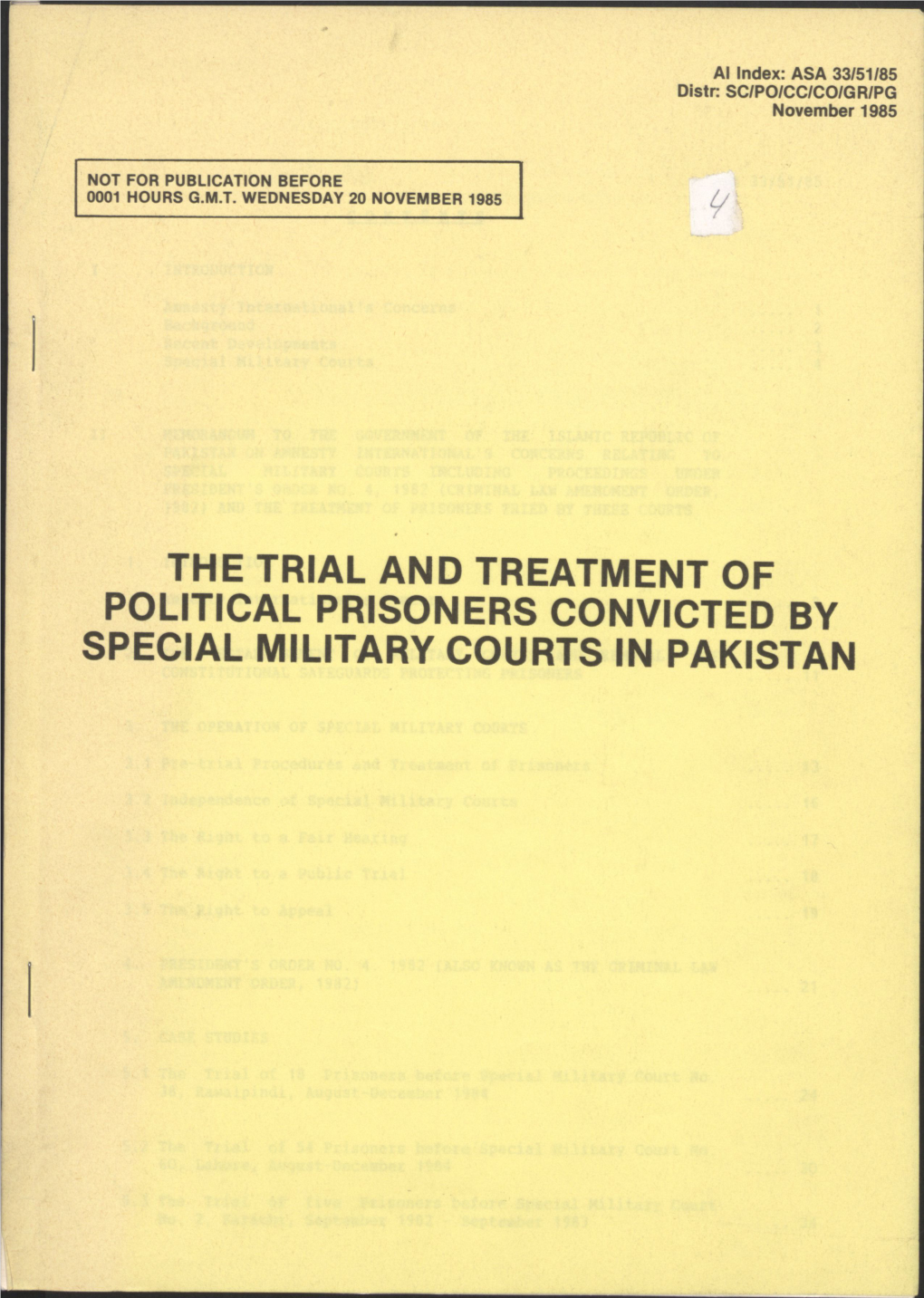 The Trial and Treatment of Political Prisoners Convicted by Special Military Courts in Pakistan