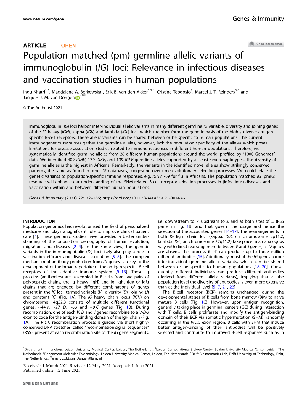 (Pm) Germline Allelic Variants of Immunoglobulin (IG) Loci: Relevance in Infectious Diseases and Vaccination Studies in Human Populations