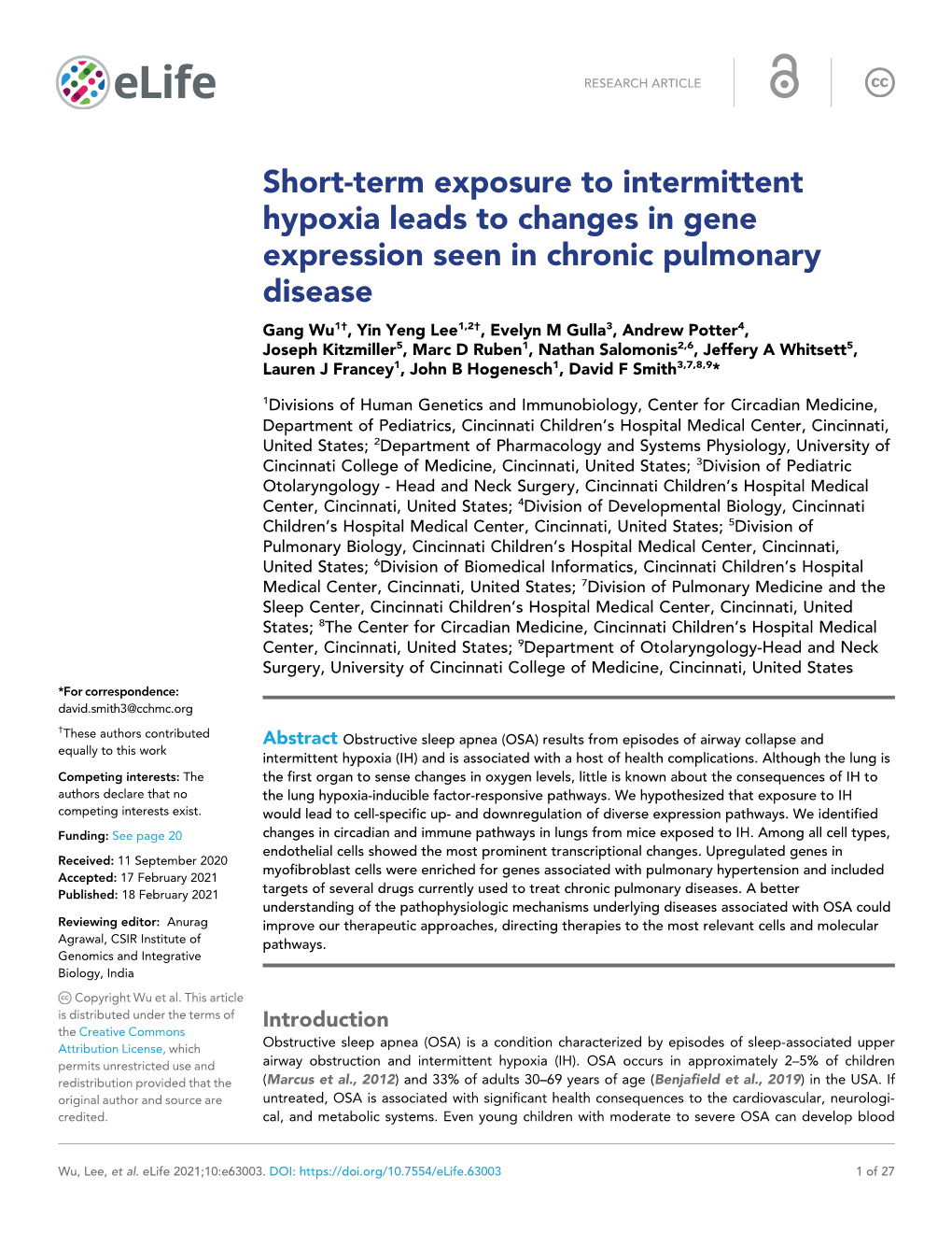 Short-Term Exposure to Intermittent Hypoxia Leads to Changes in Gene