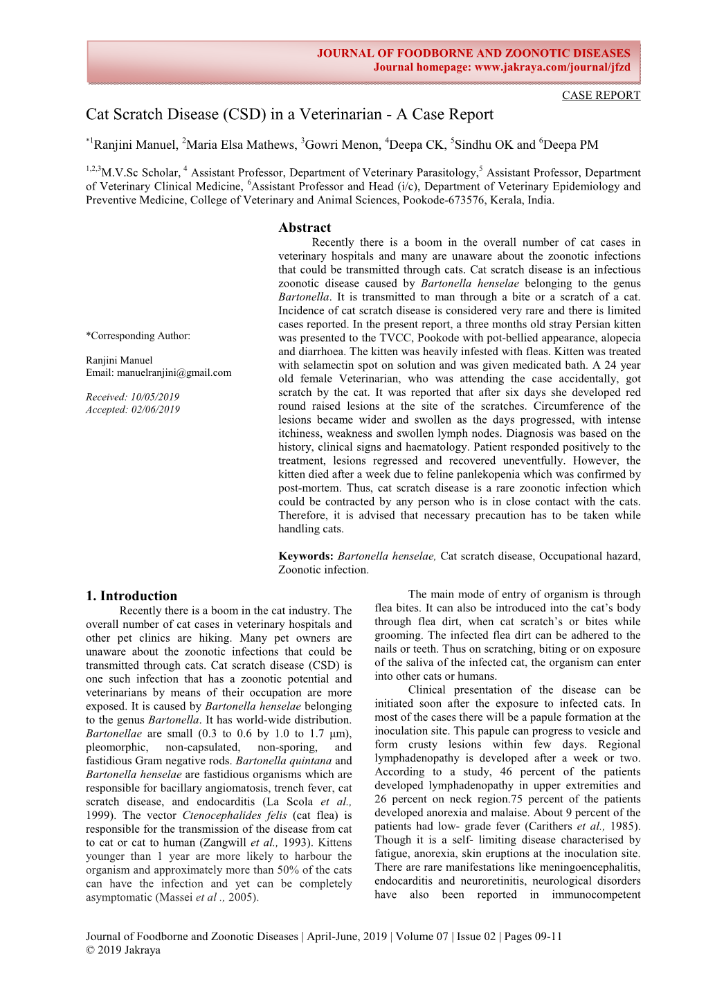 Cat Scratch Disease (CSD) in a Veterinarian - a Case Report