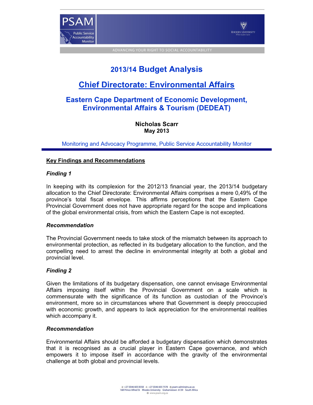 Budget Analysis 2013