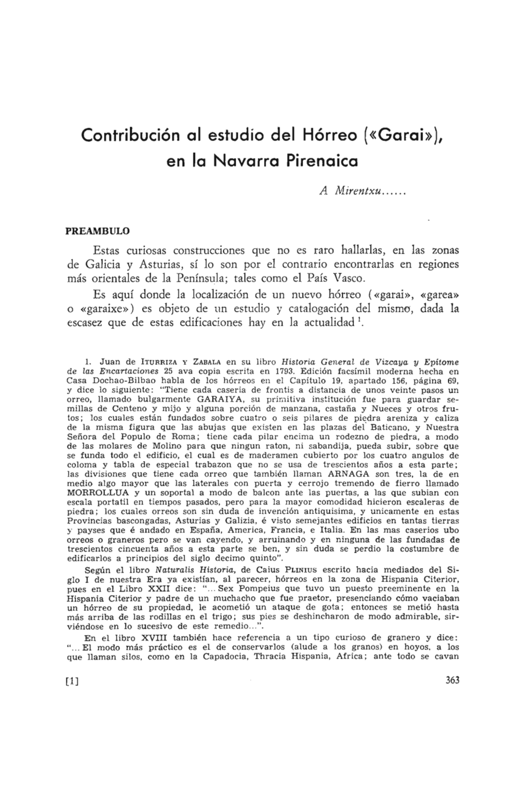 Contribución Al Estudio Del Hórreo (<Garai)>), En La Navarra Pirenaica