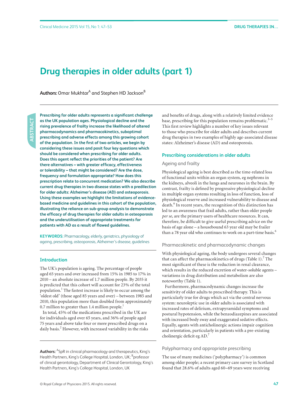 Drug Therapies in Older Adults (Part 1)