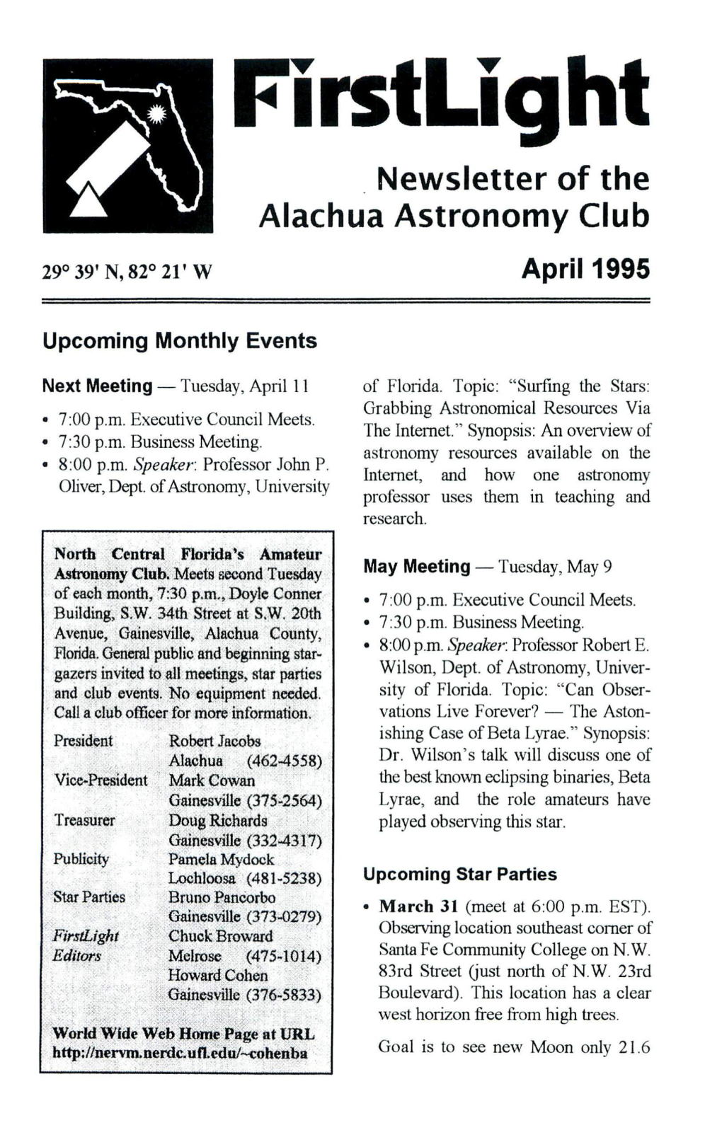 Firstlight Newsletter of the Alachua Astronomy Club