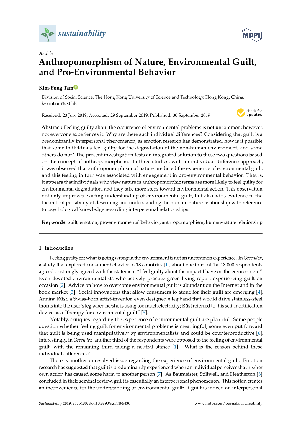 Anthropomorphism of Nature, Environmental Guilt, and Pro-Environmental Behavior