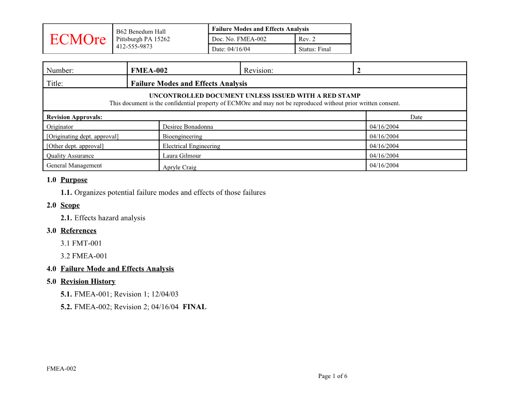 Failure Modes and Effects Analysis